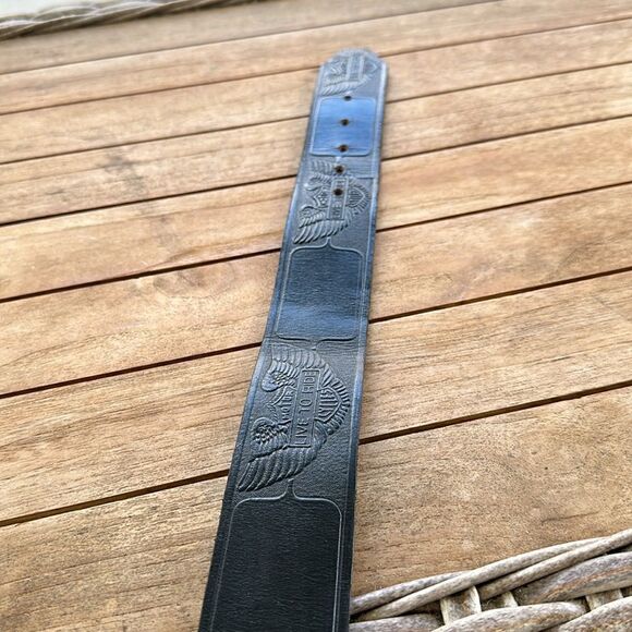 LIVE TO RIDE Black Leather Belt 38 - Picture 4 of 6